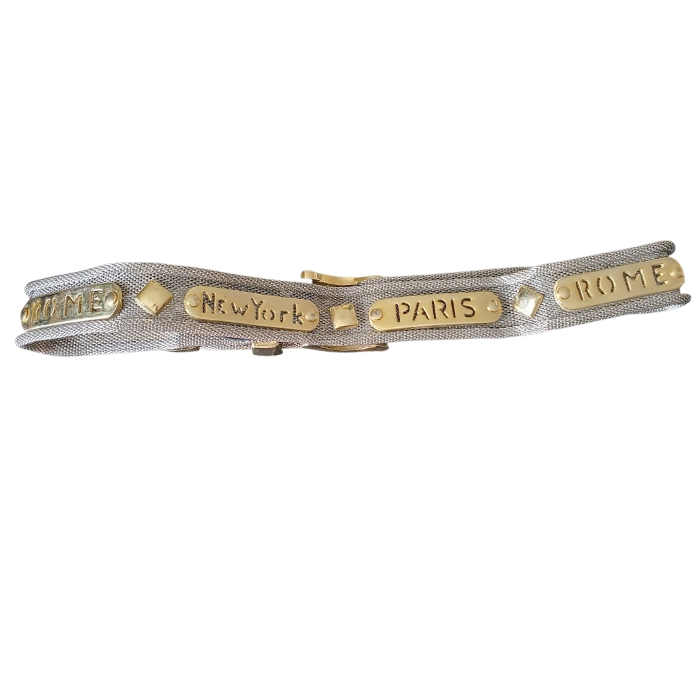 Vintage Mesh Mixed Metal City Gold & Silvertone belt Women XS Quiet Luxury - Picture 3 of 7